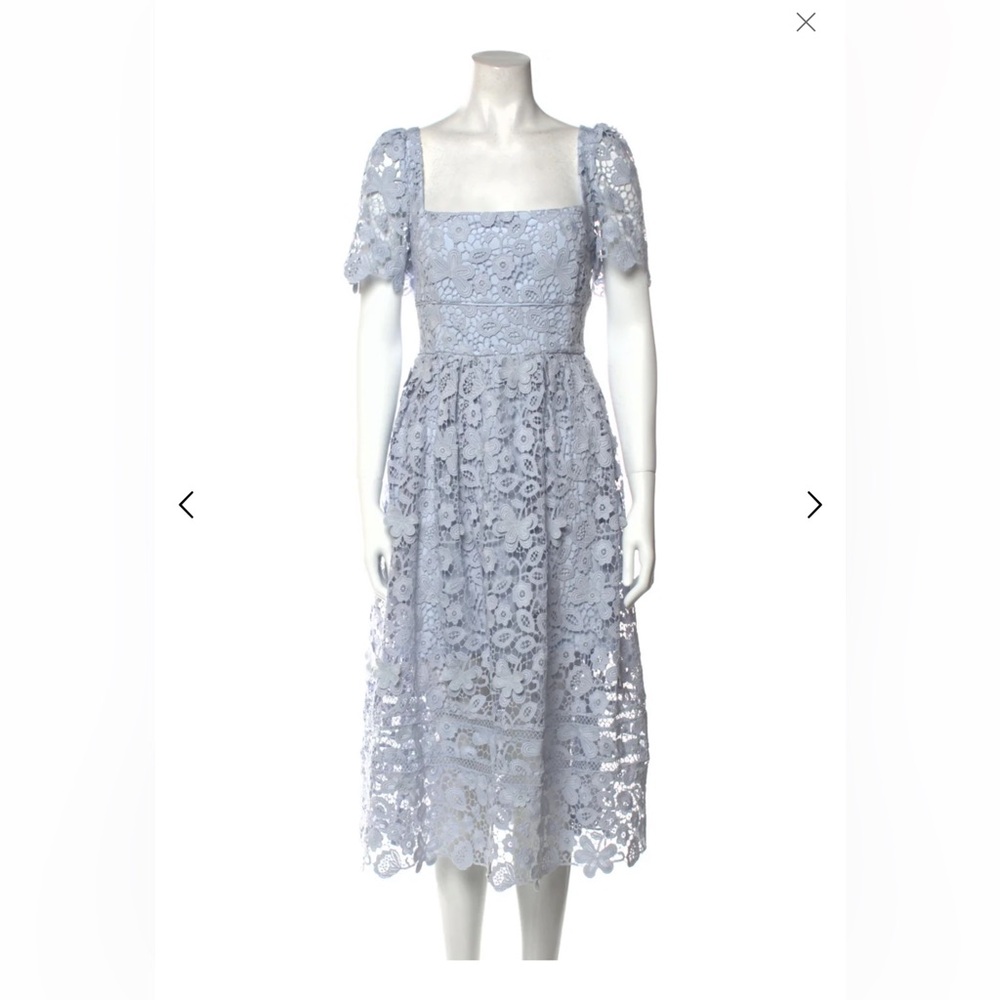 EUC Self-Portrait Powder Blue Guipure Lace Midi Dress Size 10 - Picture 4 of 5